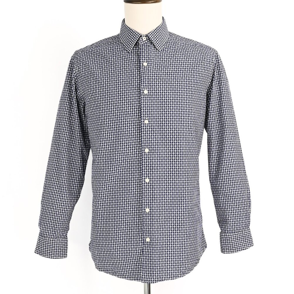 Ben Sherman Dark Blue Checkered Long Sleeve Button Up Shirt (Tailored Slim Fit)